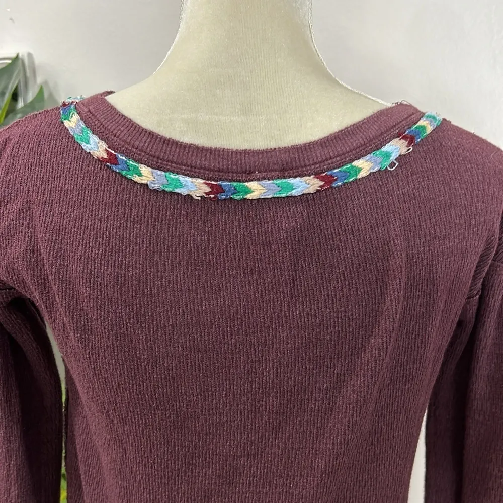 Free peoplele rainbow embroidered Henley thermal long sleeve - Image 6