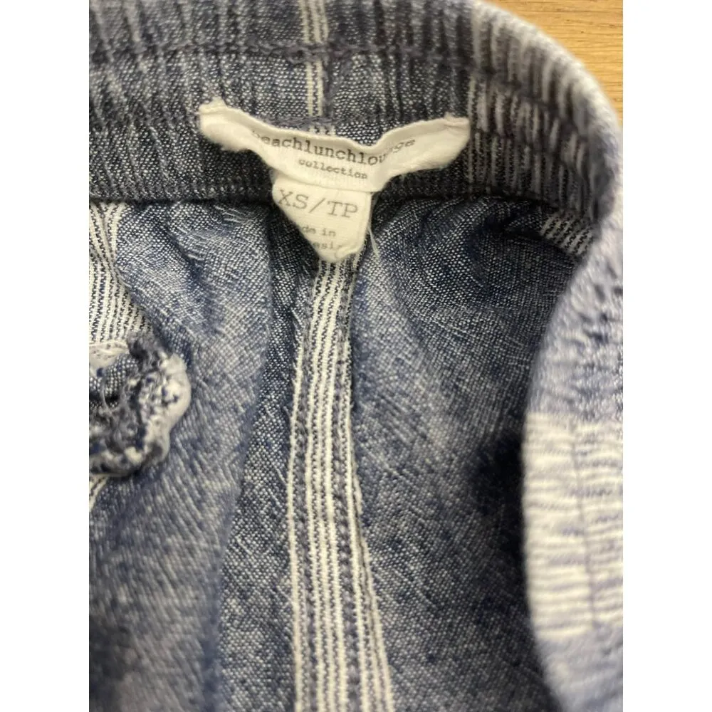 Beach Lunch Lounge Striped Cropped Wide Leg Linen Pants XS Blue White Pull-On - Image 3