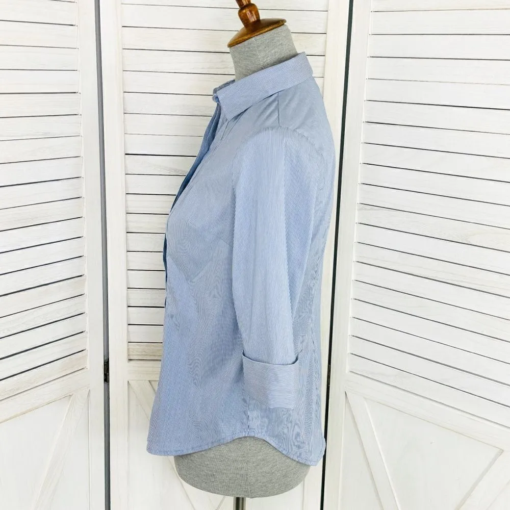 Worthington Petite Striped Faux Pleat Button Front Shirt‎ Blue White Small - Image 2