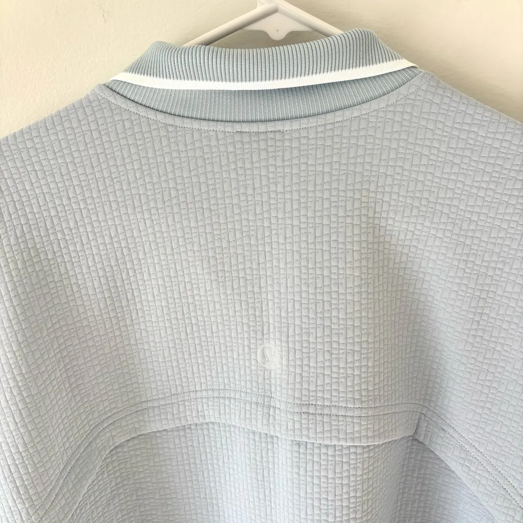 Lululemon Textured Long-Sleeve Polo Shirt Starch Blue White Athleisure Preppy - Image 10