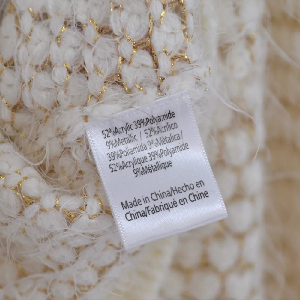 ModCloth Eyelash Knit Cropped Sweater Crewneck Metallic Cream Women's XS - Image 8