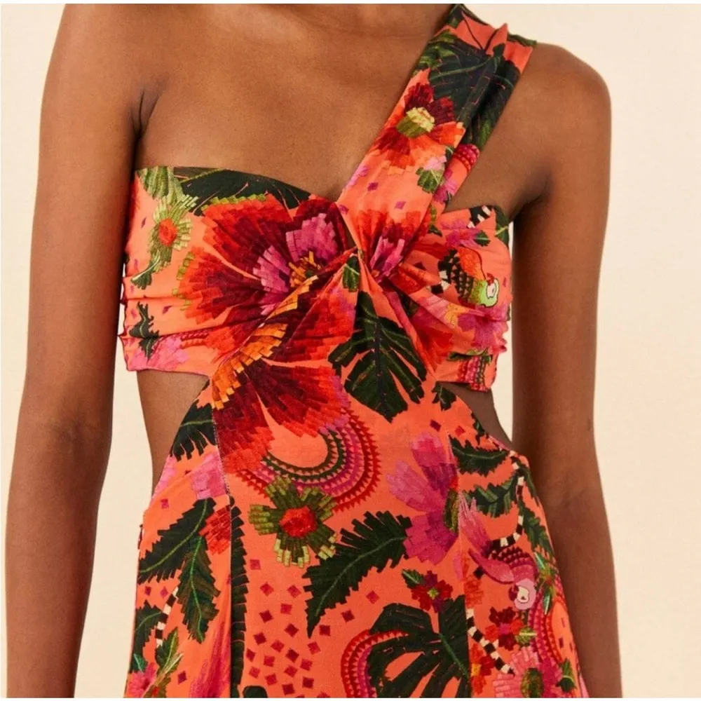 Blooming Garden Floral Print Orange Maxi Dress Size M - Image 2