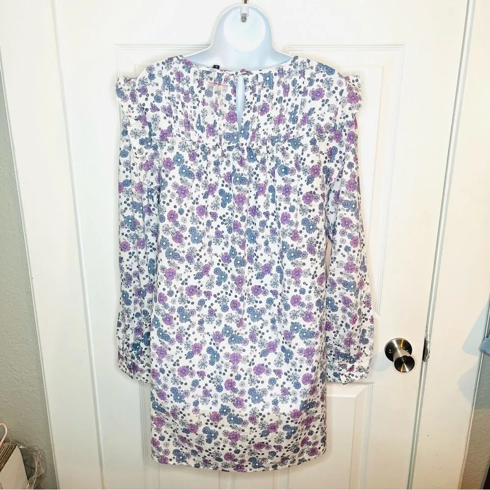 Modcloth Floral Prairie Doll Mini Dress Ruffle Shoulder Purple Blue M NWT - Image 10