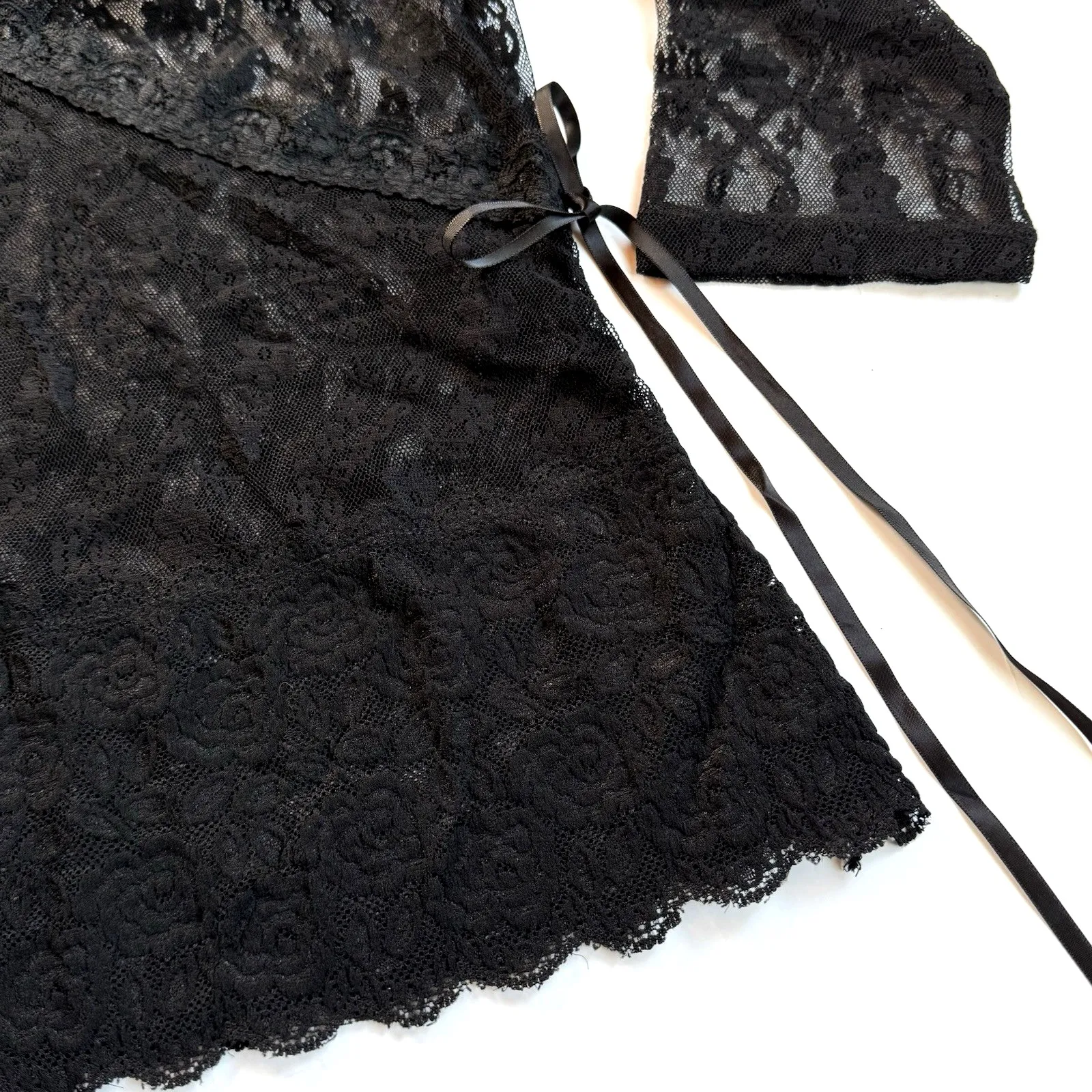 Vtg Sheer Black Lace Top Women M L Y2K Rave Goth Whimsigoth Dark Fairy Coquette - Image 5