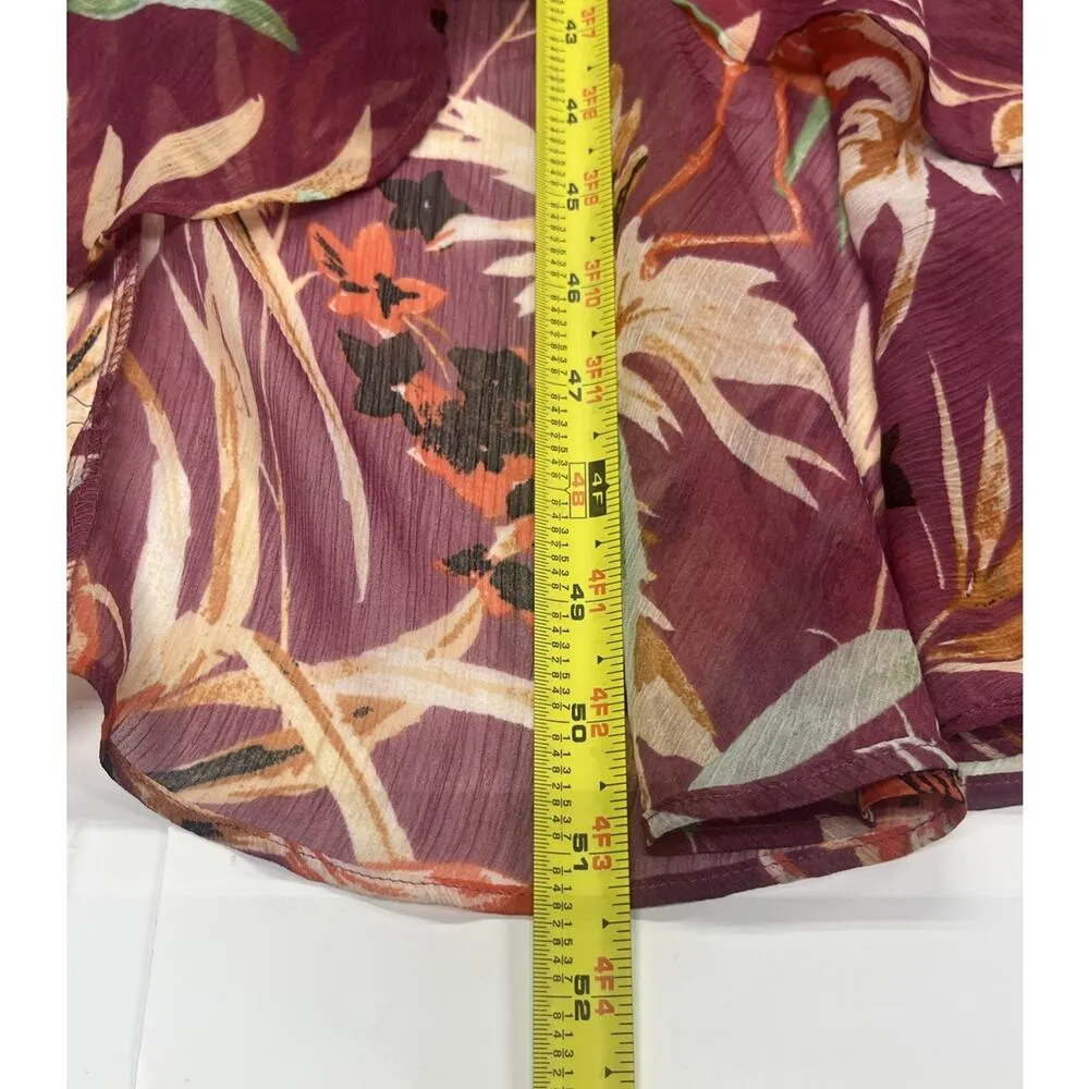 Express Women Maroon Floral Maxi Dress XS Ruffle High Low Flowy Fairy Festival - Image 16