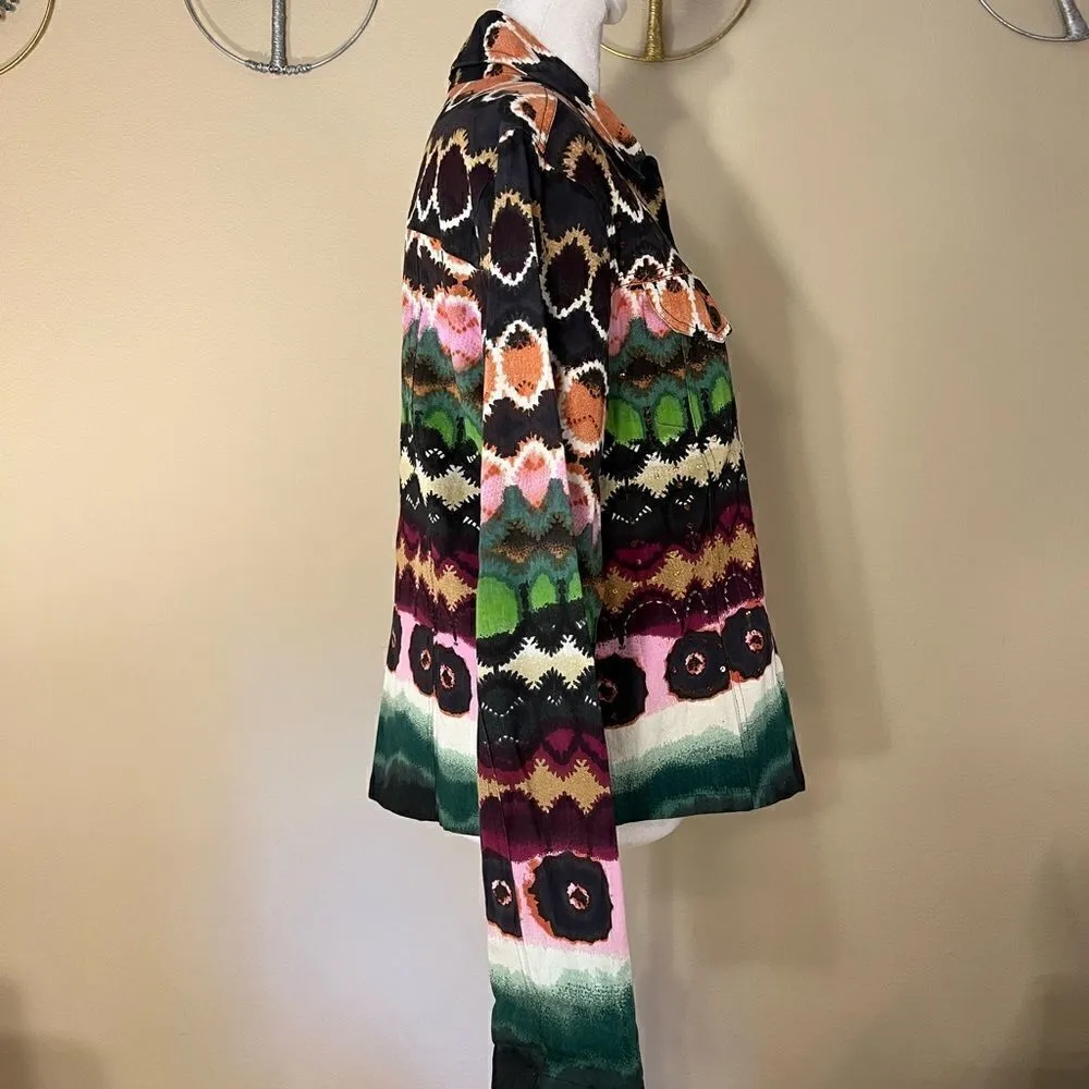 Shana K Dyed Denim Sequin Beaded Lightweight Jacket Shacket Small Green - Image 4