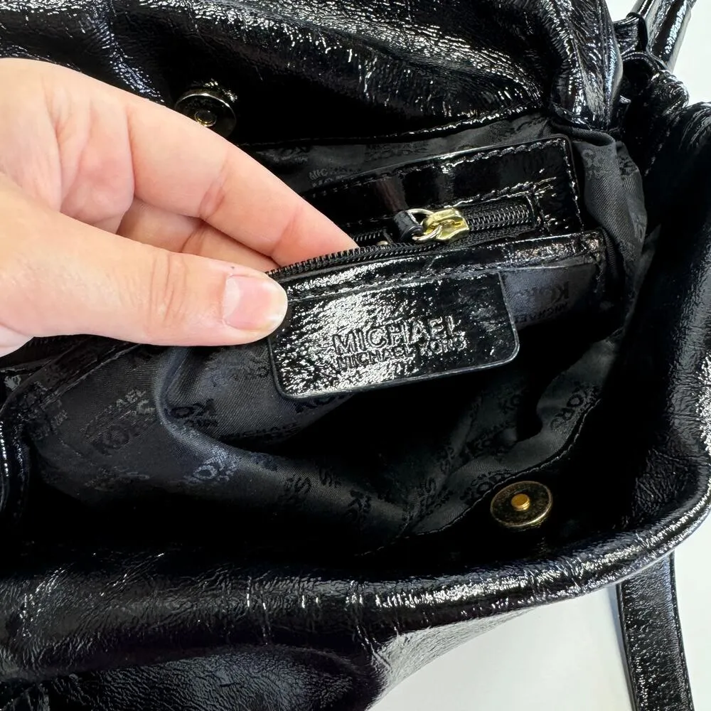 Michael Kors Purse Womens Black Patent Leather Baguette Top Handel Satchel - Image 9