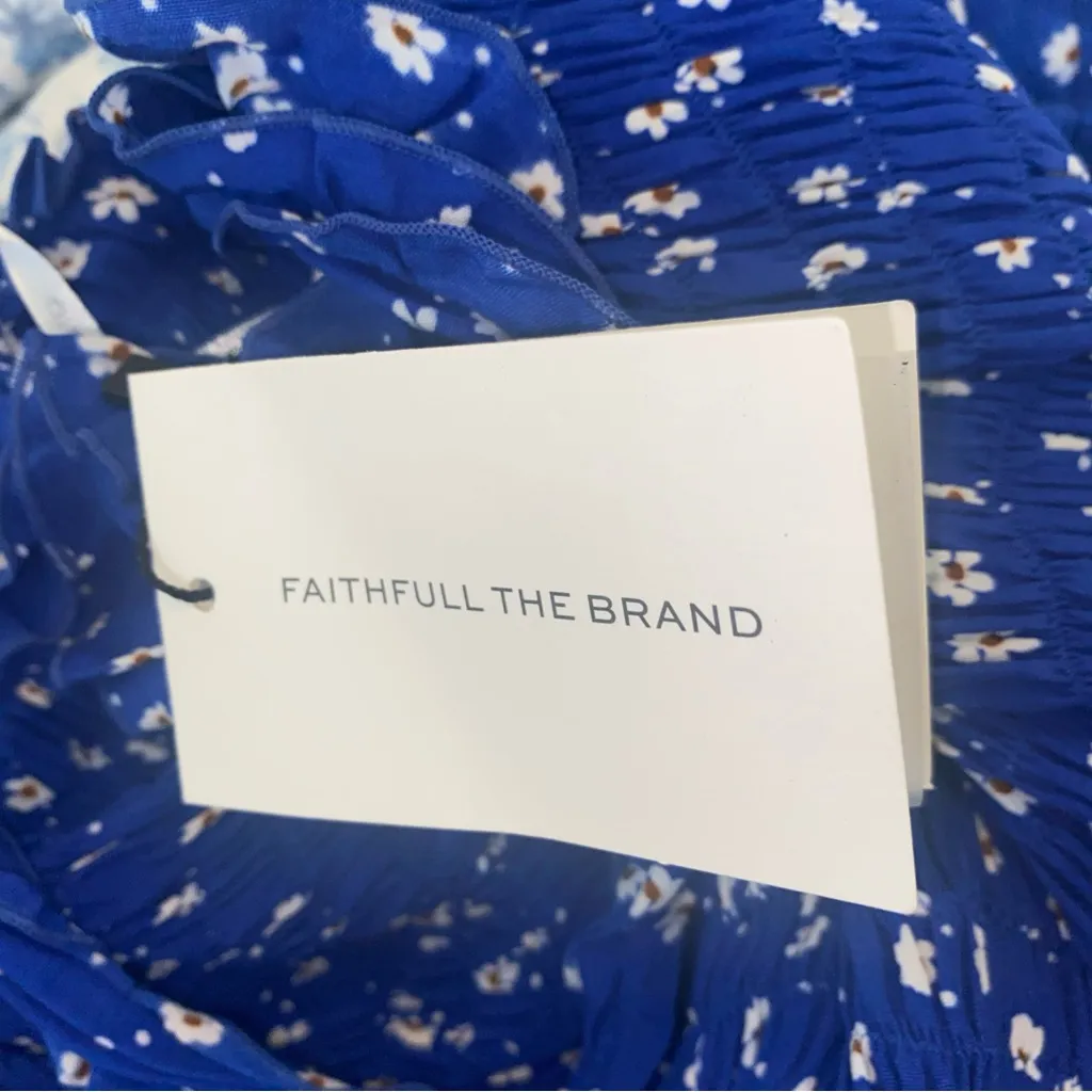 Faithfull The Brand Del Mar Betina Floral Cobalt Mini Dress Hand Painted - Image 15