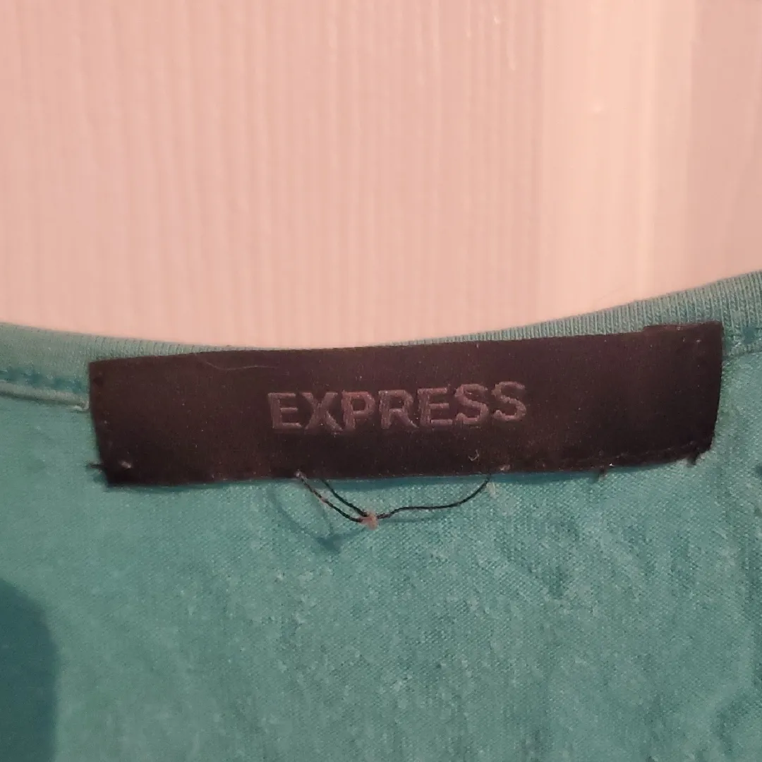 Express Turquoise Short Sleeve Tee with Embellishment - Image 2