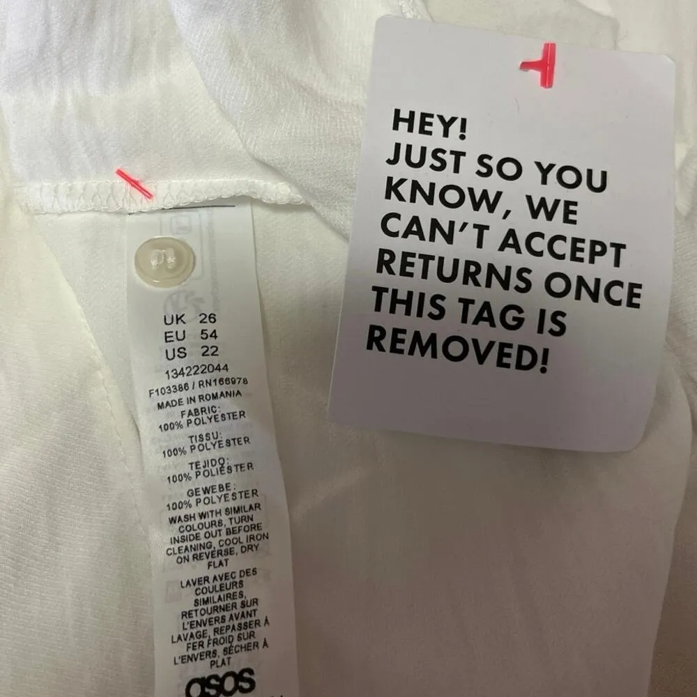 NEW ASOS White Ruffle Long Sleeve Collared Button Down Shirt Blouse Top Size 22 - Image 4