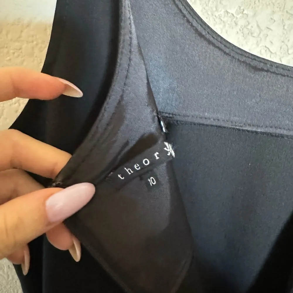 THEORY Black Scoop Neck Sleeveless Belted Jumpsuit Wide Leg Size 6 Tall‎ - Image 8