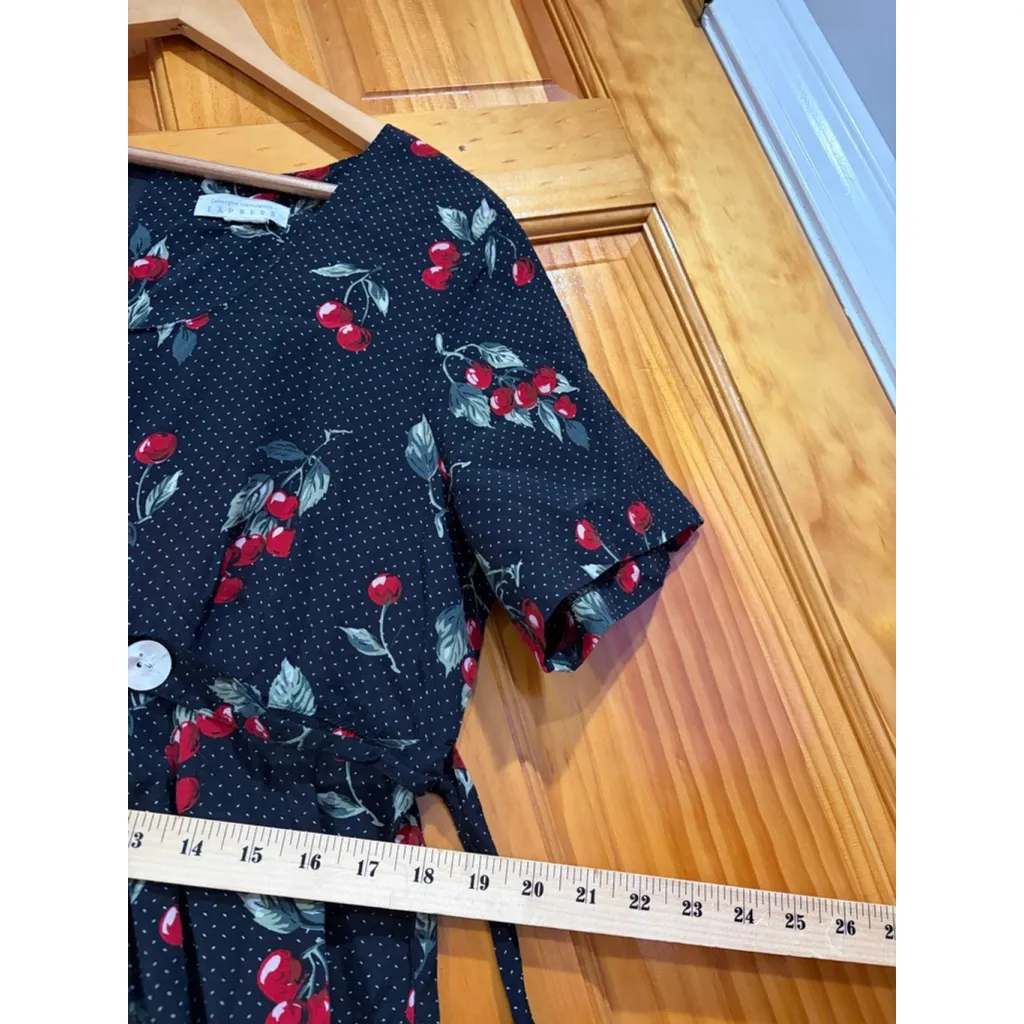 Vintage Express 90s Cherry Print Jumpsuit Black Polka Dot Wide Leg Tie Back - Image 6