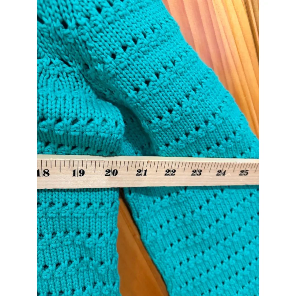 J.Crew Teal Open Knit Cotton Blend Sweater Pullover Crewneck Size M - Image 7