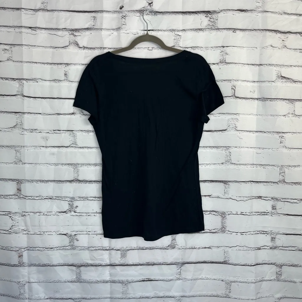 True Religion Rhinestone Logo V-Neck T-Shirt Women’s L Black Short Sleeve Tee - Image 10