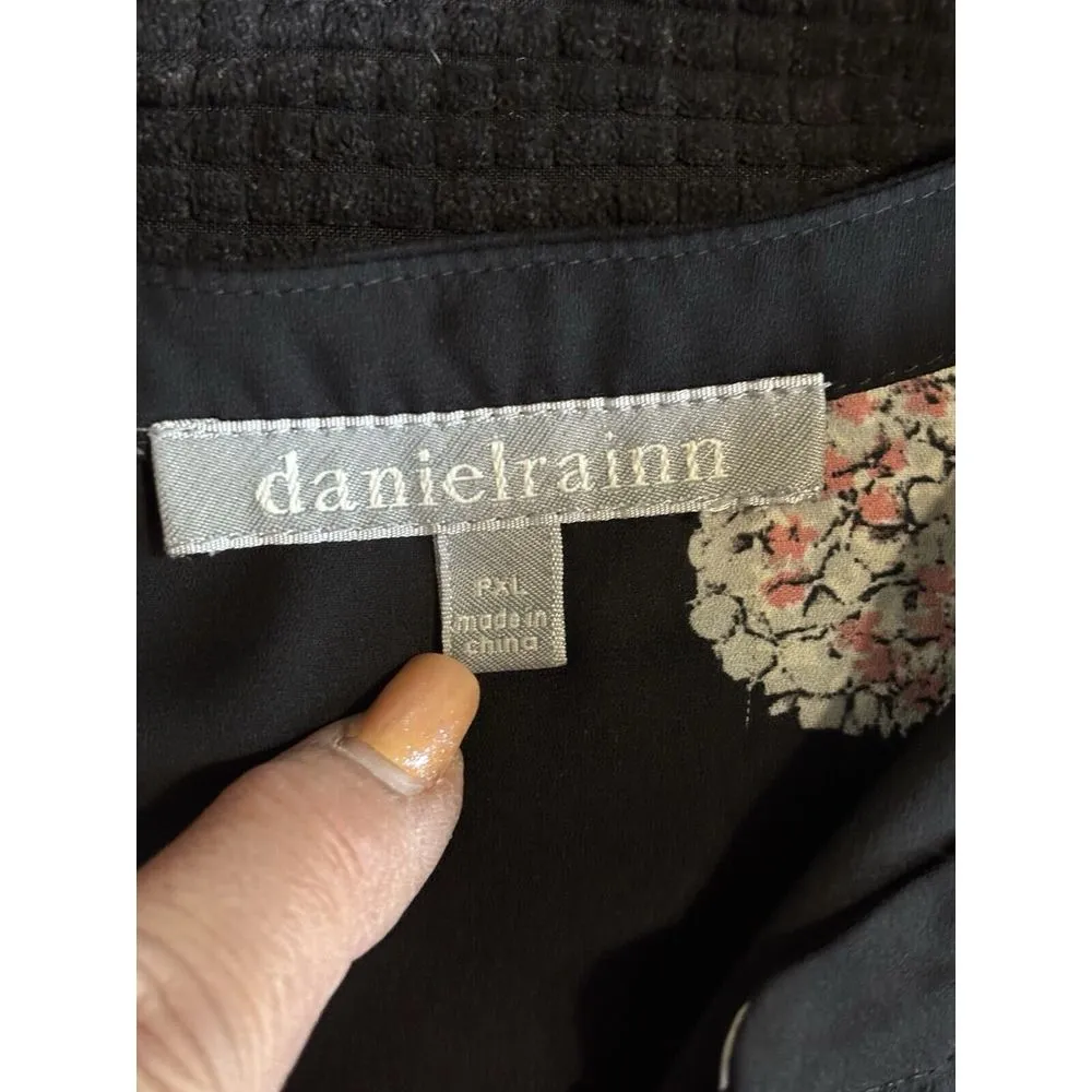 Daniel Rainn Black/Pink Floral Chiffon 3/4 Tab Sleeve Blouse Size PXL High/Low‎ - Image 5