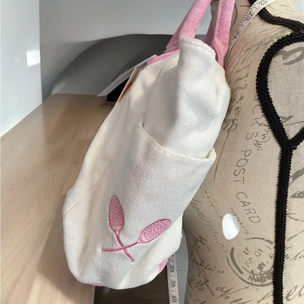 Wildfox NWT Terry Tennis/Pickle Ball Tote Bag White/Pink - Image 5