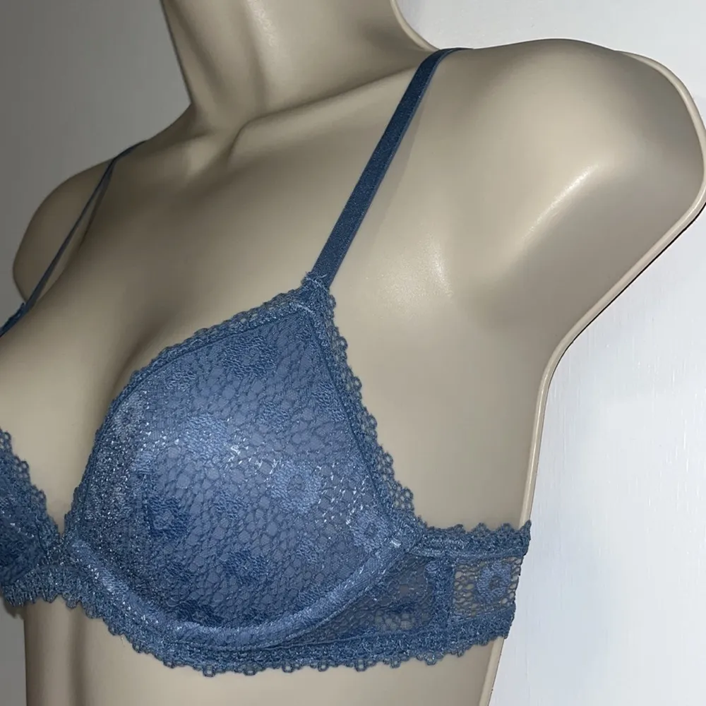VICTORIA’S SECRET Stretch Floral Lace Underwire Bra Bralette Blue Women’s XS - Image 2