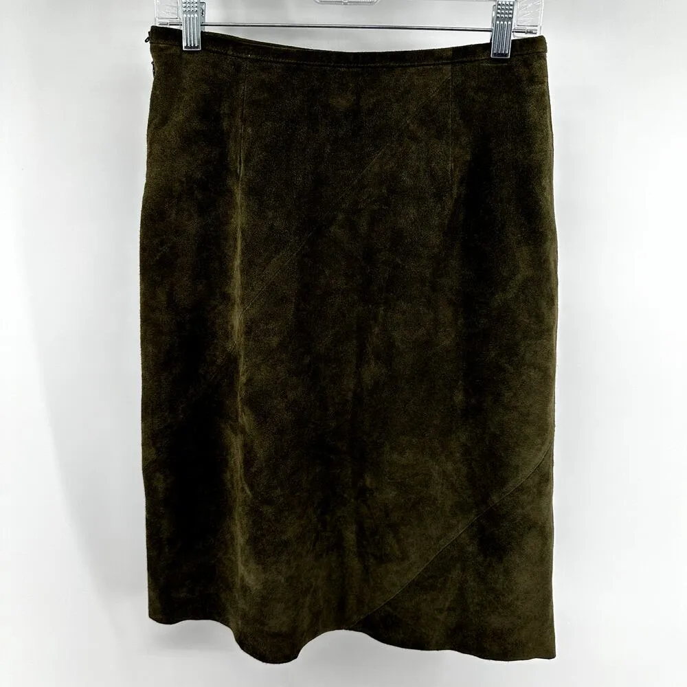 INC International Concepts Leather Skirt Knee Length High Waist Olive Green 4 - Image 4