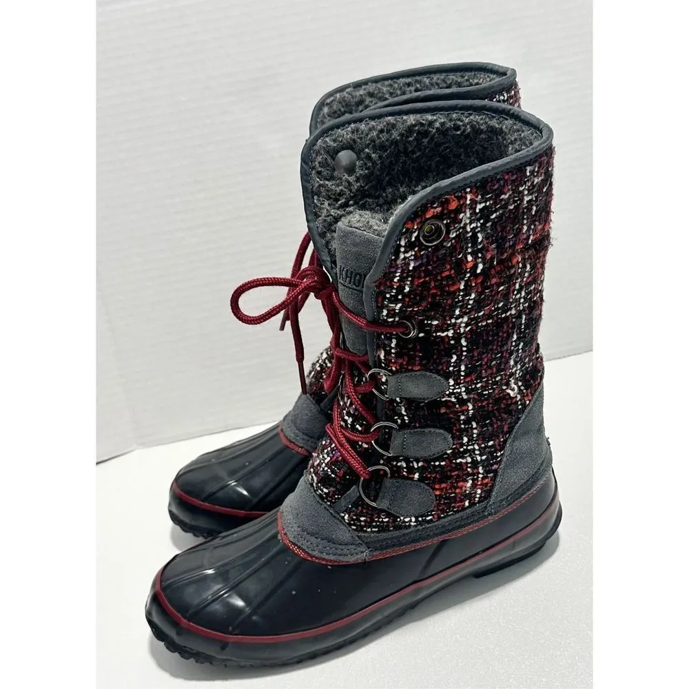 Khombu  Elysse Rubber Upper Water Resistant Boots Plaid Lace Up Black‎ Red 8 - Image 3