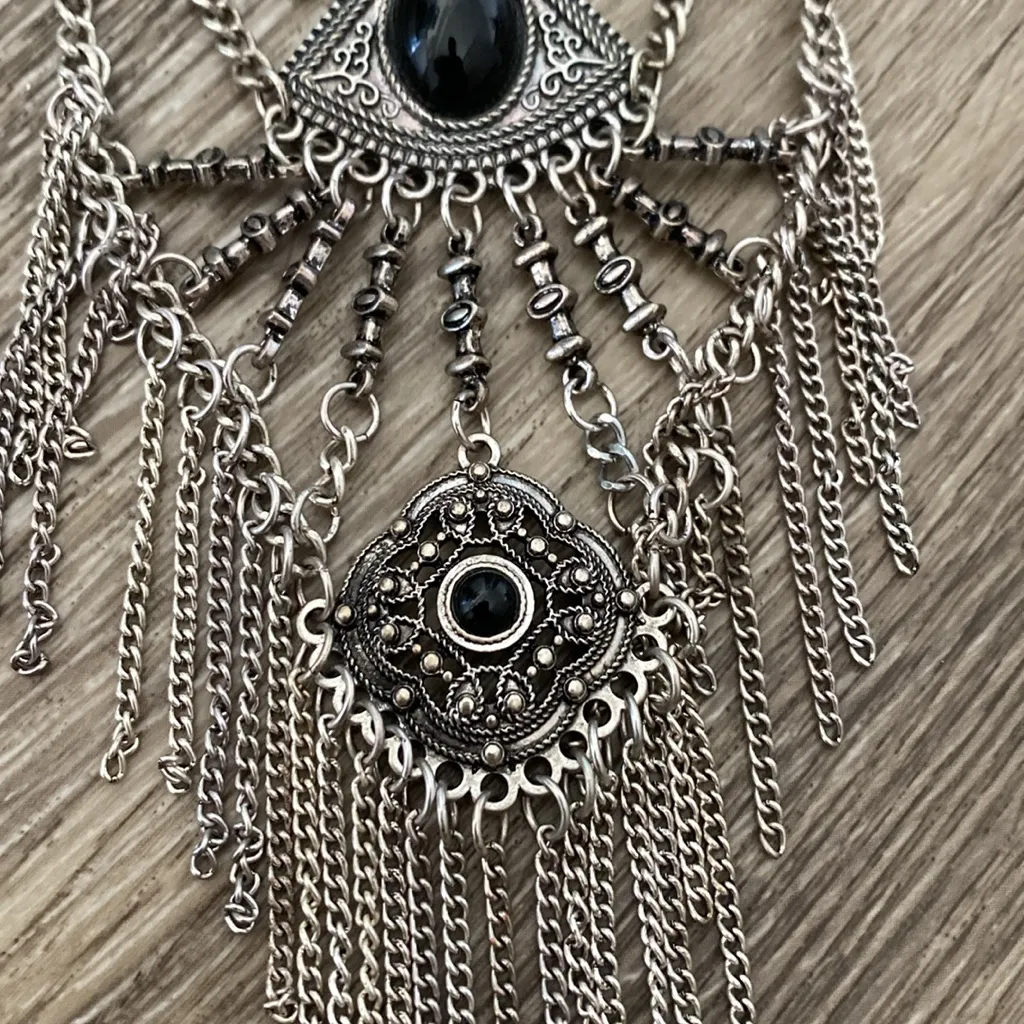Vintage goth gothic silver black statement necklace - Image 6