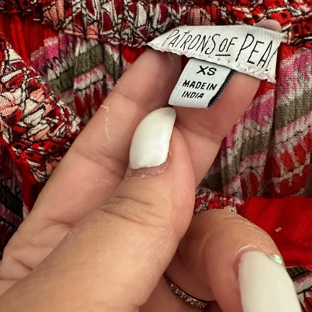 ANTHRO PATRONS OF PEACE RED MULTI OFF THE SHOULDER RAYON FLORAL MAXI DRESS XS - Image 6