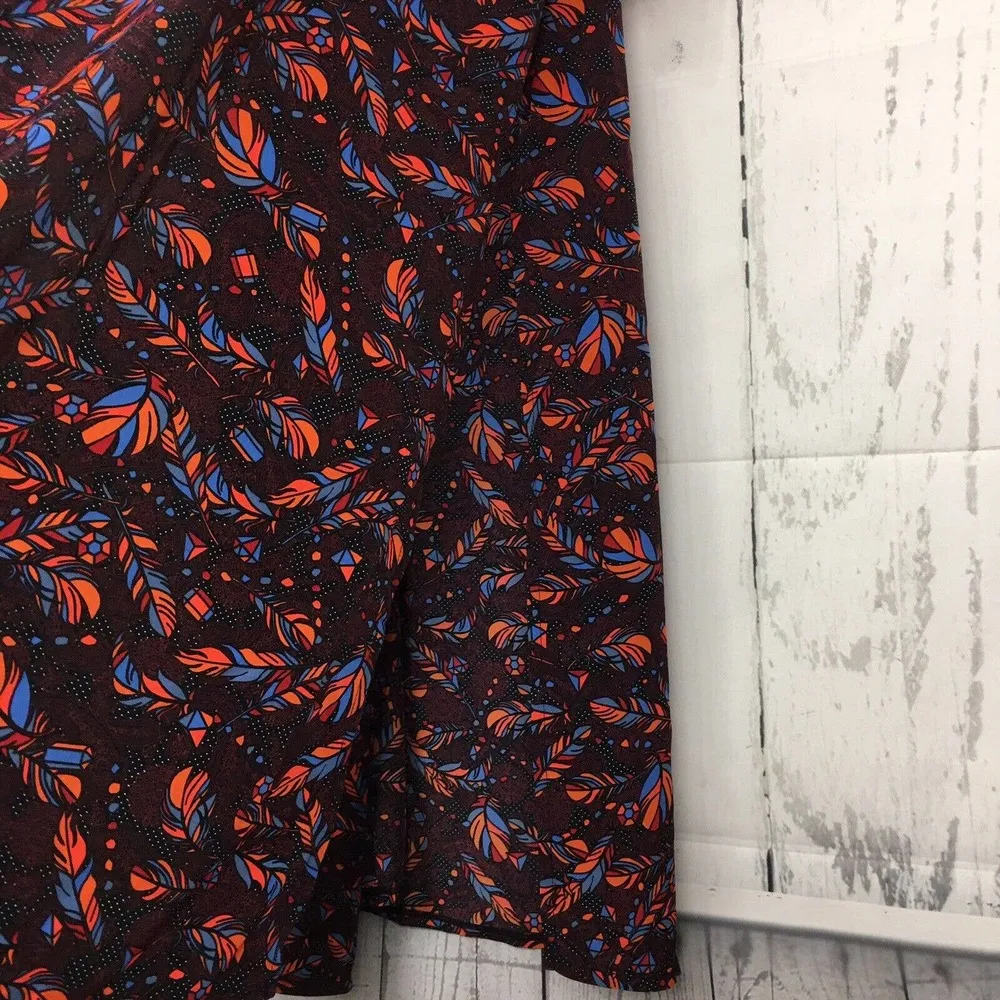 NEW LuLaRoe Joy Duster Vest Open Front Feather Print Blue Orange Size S - Image 5