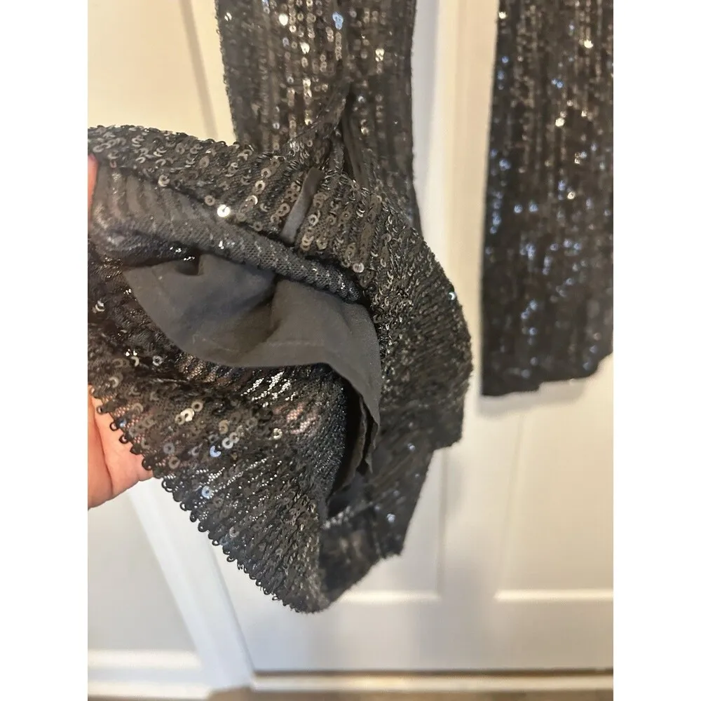 Limited Black Sequin Pants High Rise Wide Leg Side Zip Women’s Size 16  W Party - Image 6