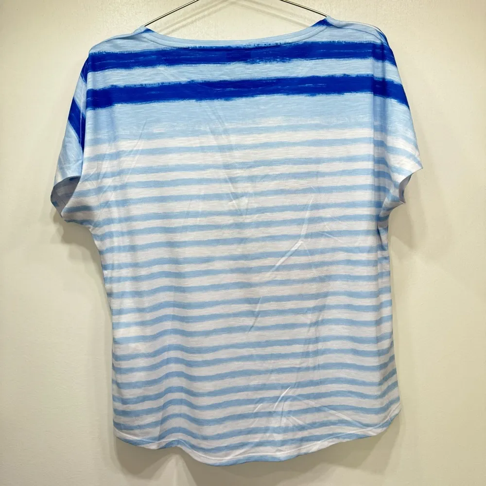 Chico’s Zenergy Blue Striped Dolman Short Sleeve Top w Sequined Sunglasses 1/M - Image 9