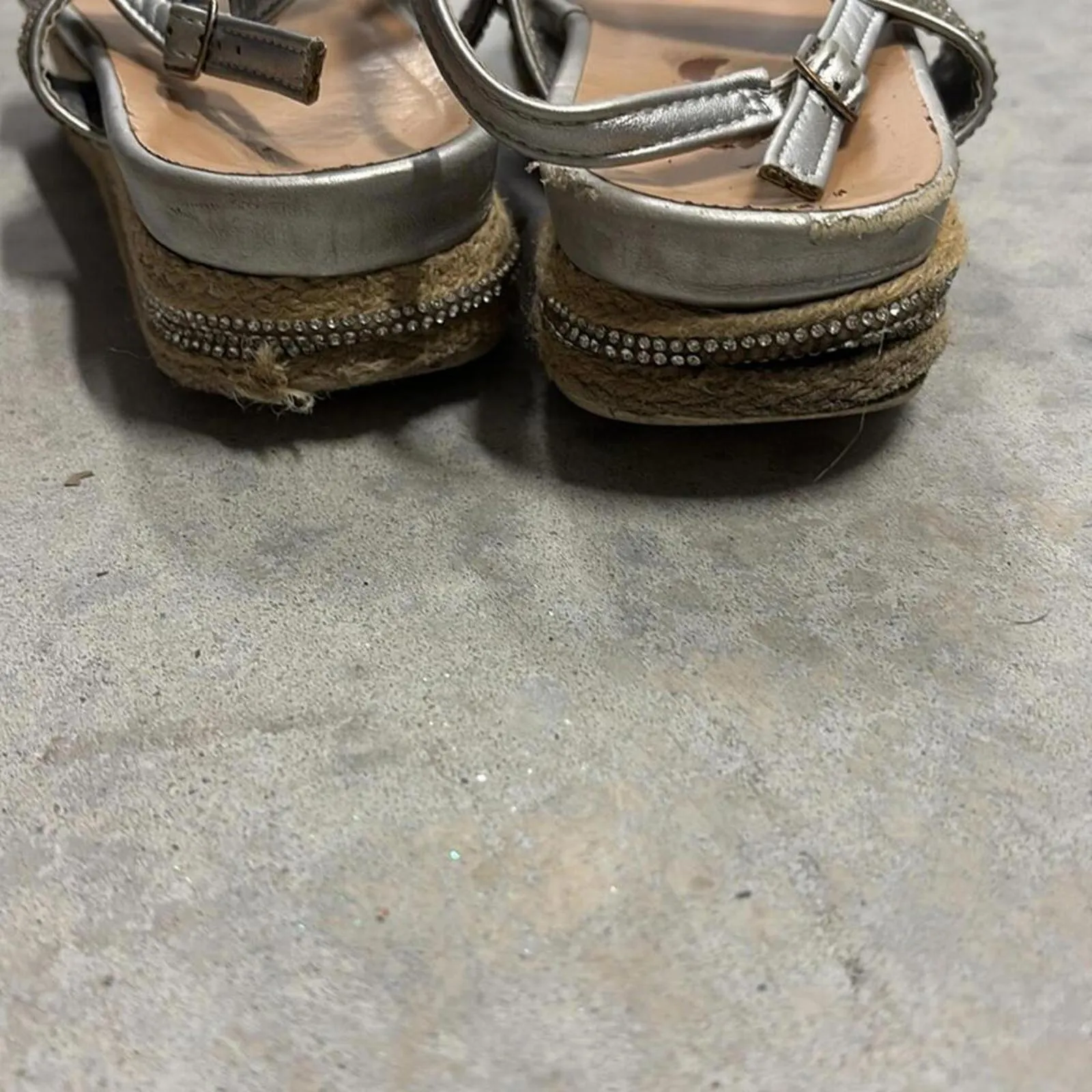 Silver sparkle rhinestone one doubles strap espadrille platform sandals Size 8 - Image 6