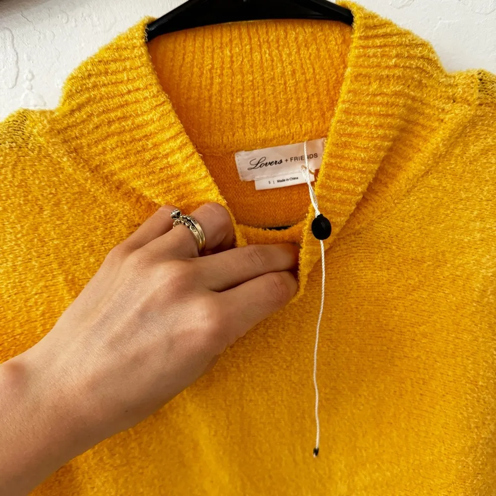 Lovers + Friends Yeva Sherpa Fuzzy Mock Neck Golden Yellow Sweater S NWOT - Image 5