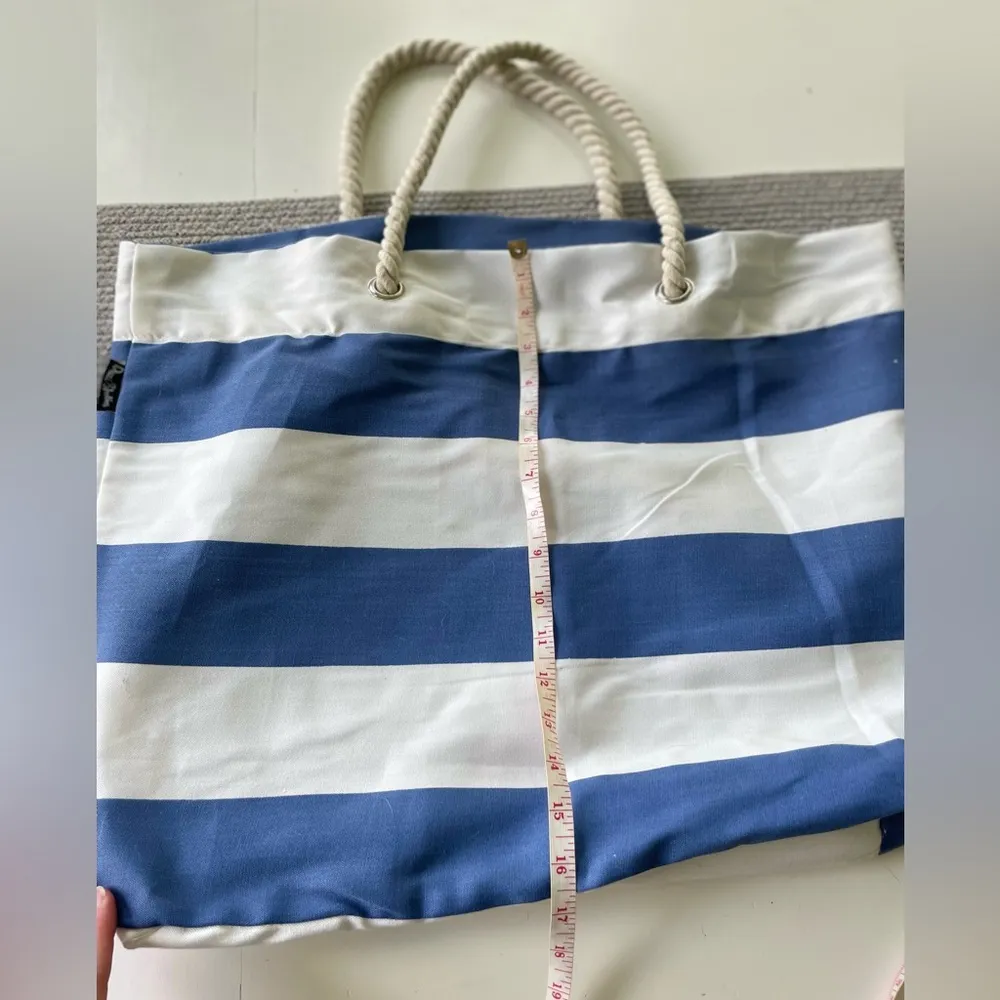 Dwell Studio Coastal Blue White Stripe Large Tote Bag Rope Handles Fisherman - Image 3