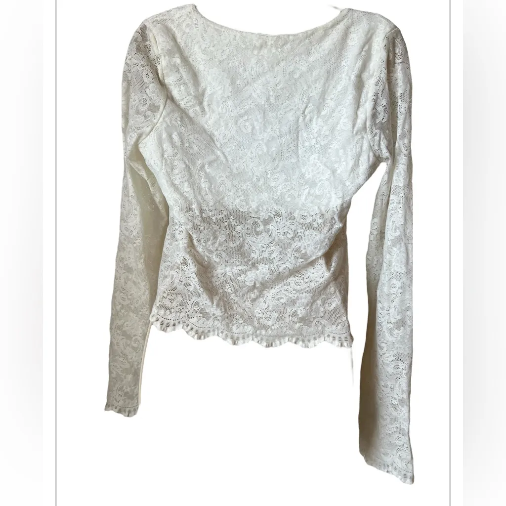 See You Monday Women's XL White Floral Lace Long Sleeve semi sheer Crop Top - Image 4