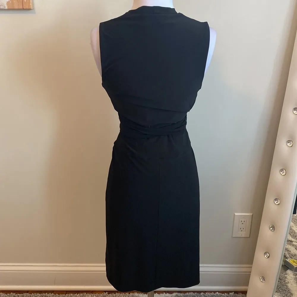 Norma Kamali Black V Neck Tie Waist Sleeveless Dress - Image 3