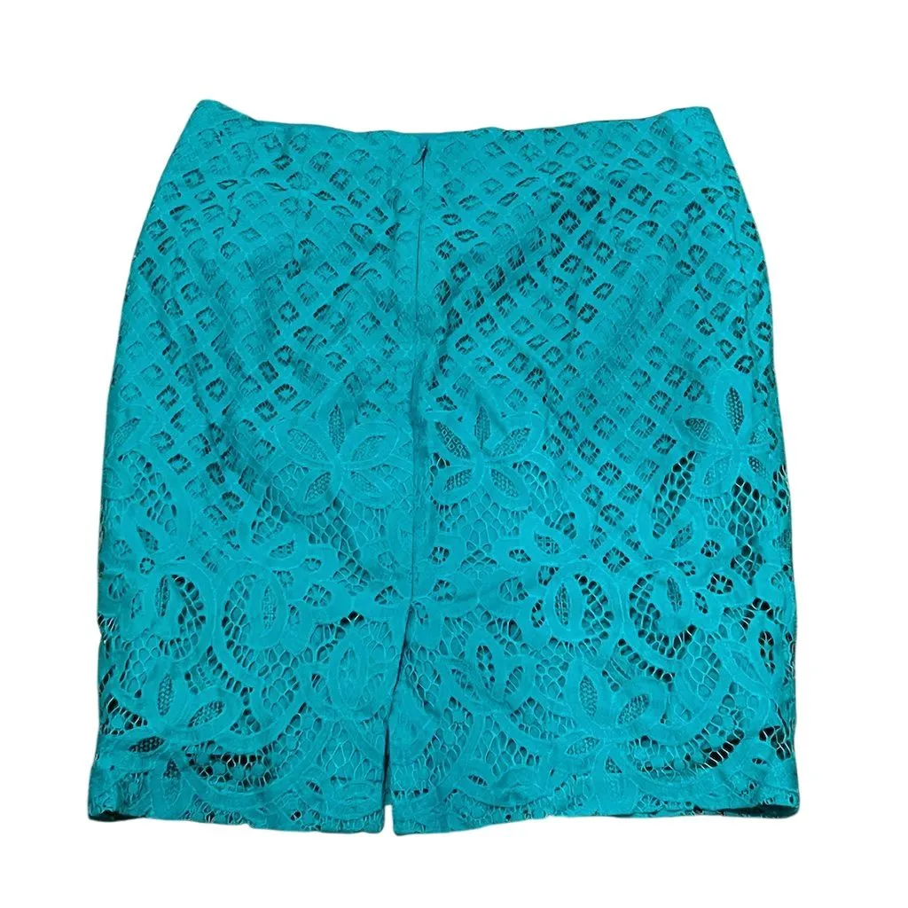 LOFT Women's Teal Crochet Lace Pencil Skirt Size 6P Knee Length - Image 5