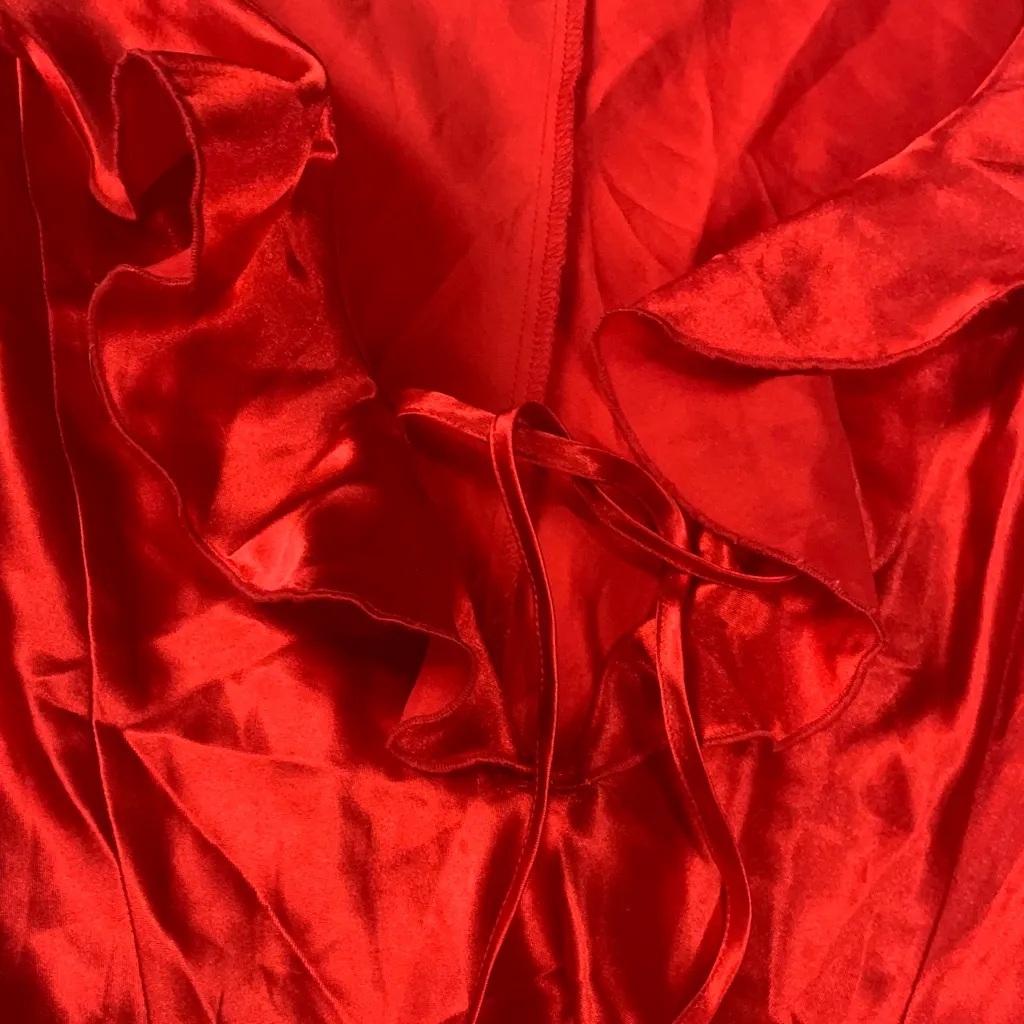 Fredericks of Hollywood size medium red satin mini dress slip ruffle long bell s - Image 7