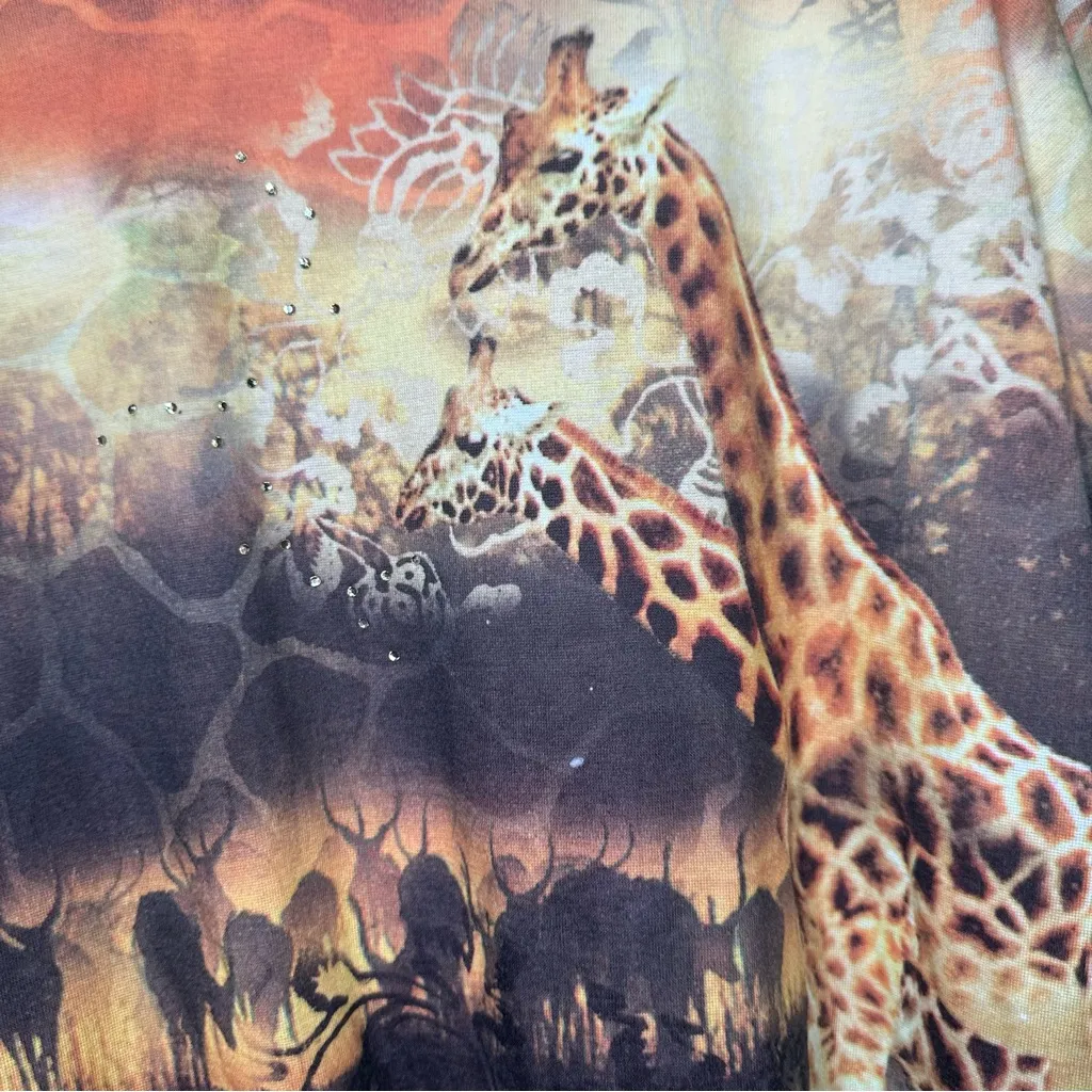 Impulse California Giraffe Lettuce Trim Long Sleeve Top Savanna Wildlife Animals Brown Size 2X - Image 4