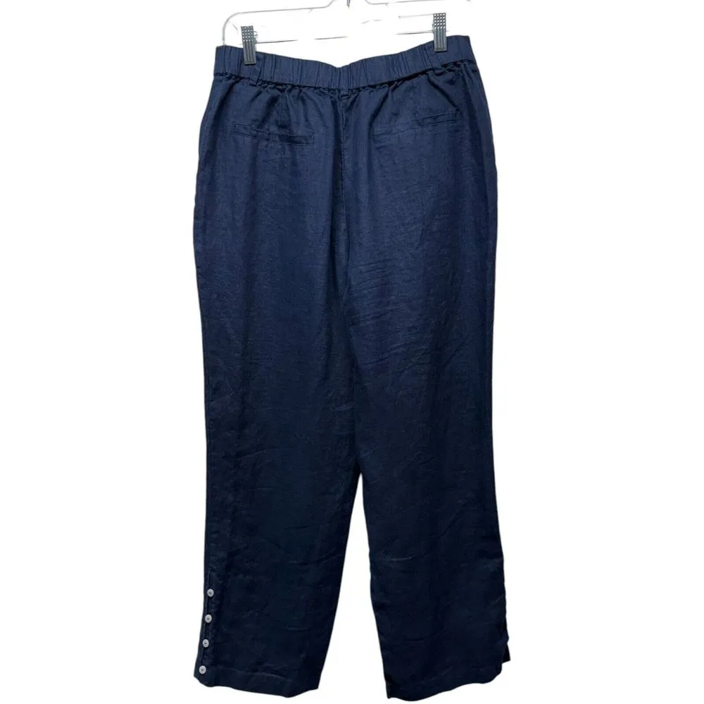 Tahari 100% Linen Wide Leg Pants Women Sz M Blue Elastic Waist‎ Lagenlook Beachy - Image 2
