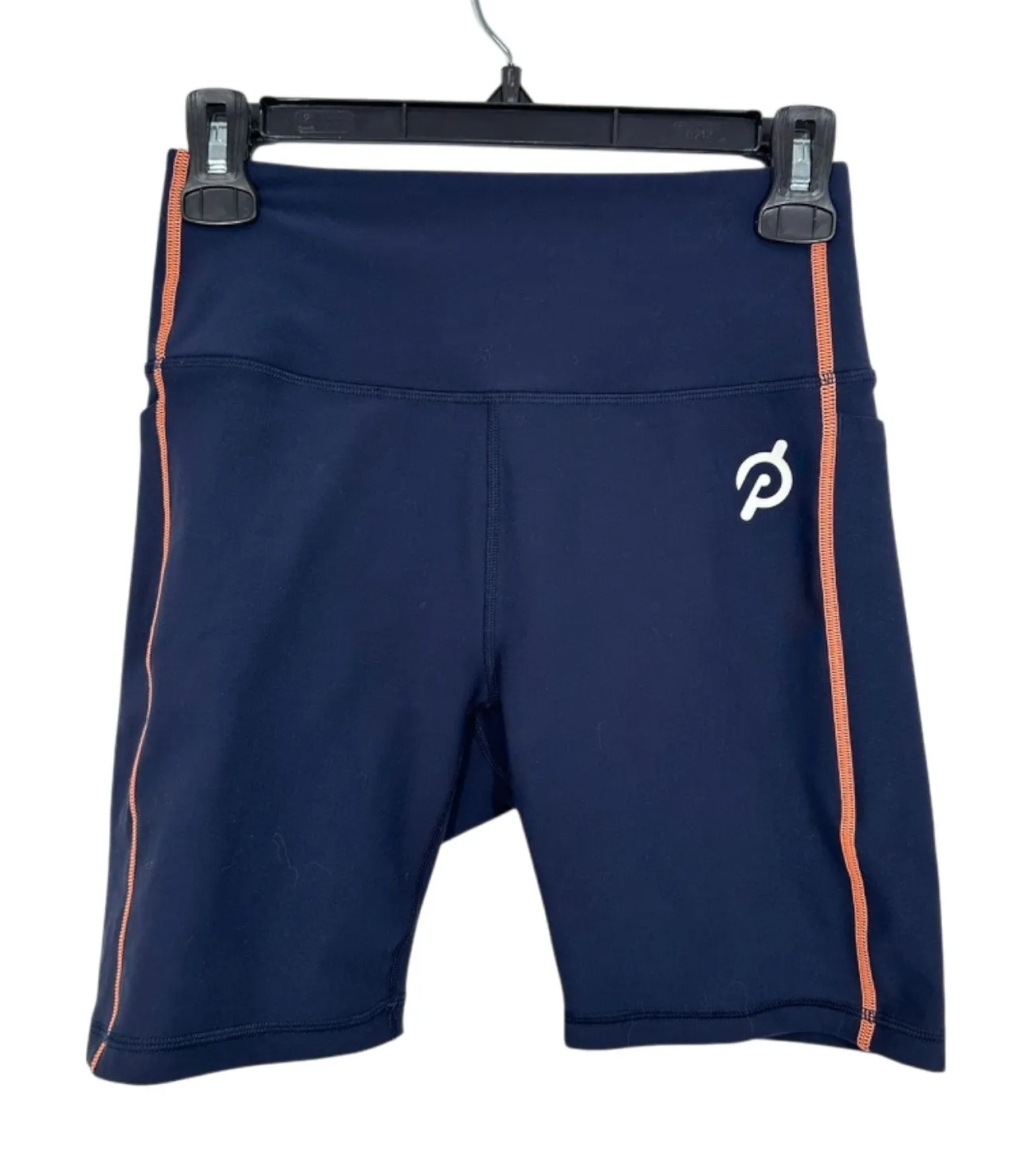 Peloton Navy Blue High Waisted Biker Shorts with Orange Stripe Size M Spinning - Image 1