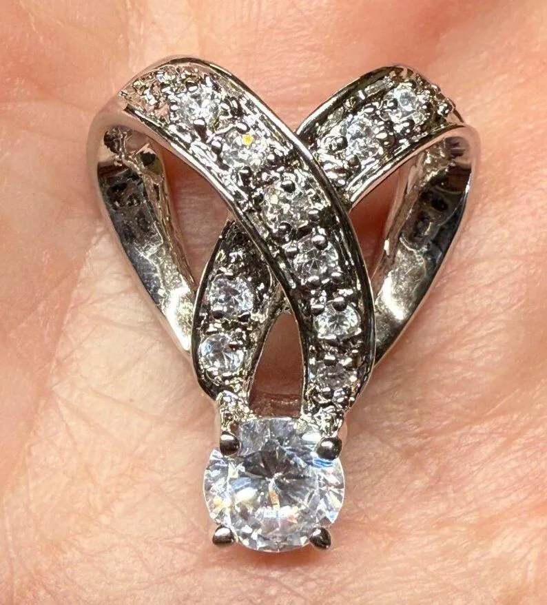 Pendant Necklace Slide CZ Rhinestones Silver Color Metal Lots of Sparkle - Image 7