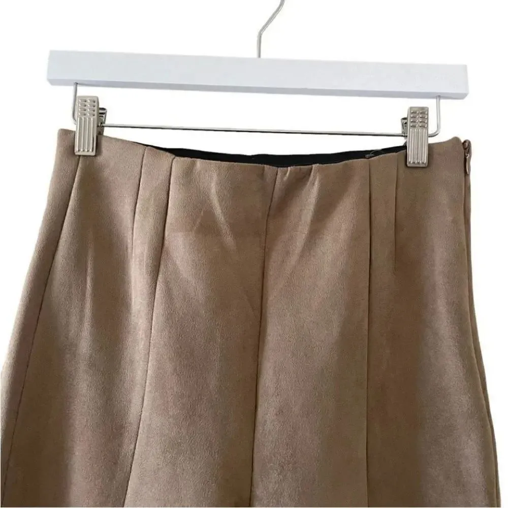 ZARA Faux Suede Legging
Trouser Medium Camel Brown Seamed Ankle-Zip SZ M #1128 - Image 4
