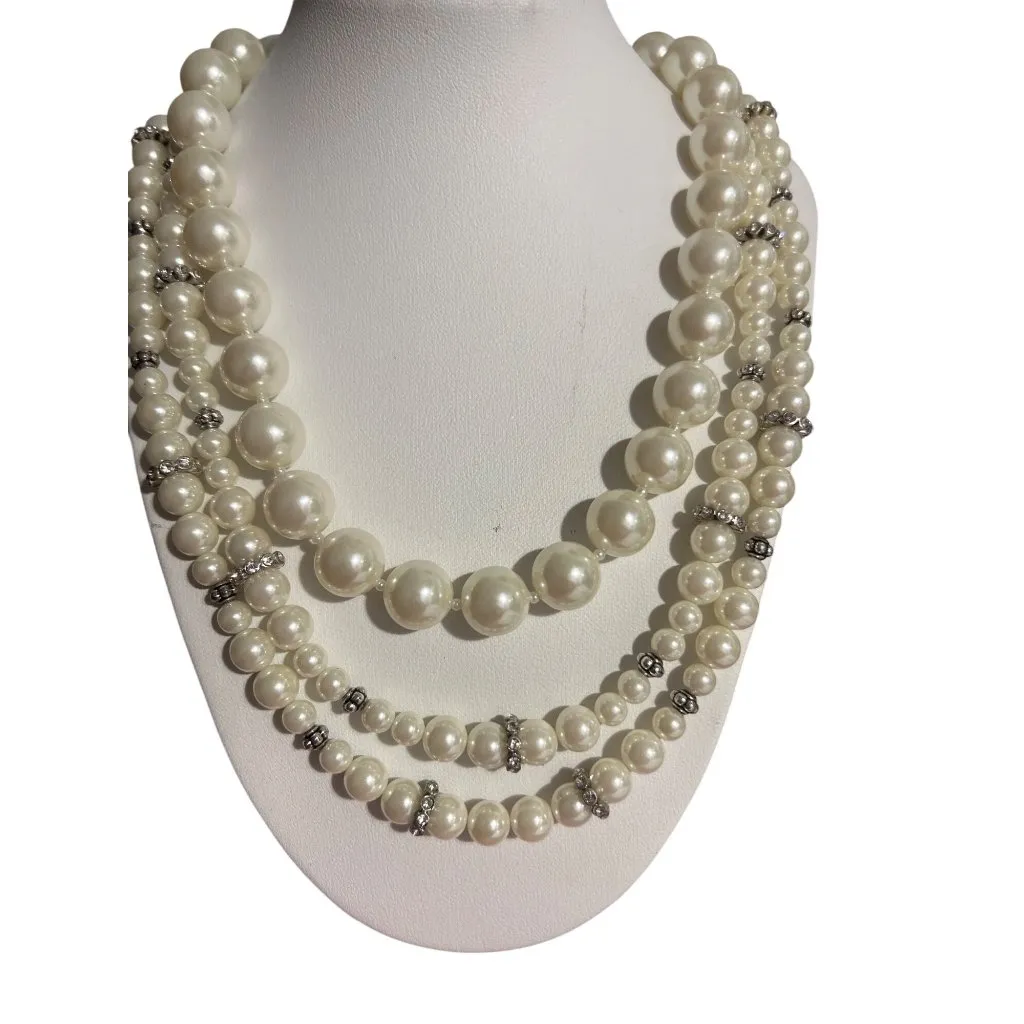 Vtg Multi Strand Faux Pearl Necklace Glows Under Black Light Changeable Estate Silver - Image 2