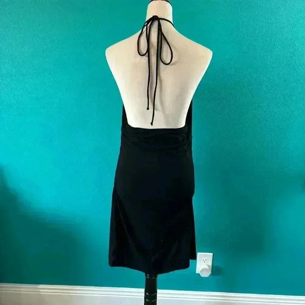 Reformation Amalia Knit Mini Dress Black Open Back Halter Neck Size L - Image 5