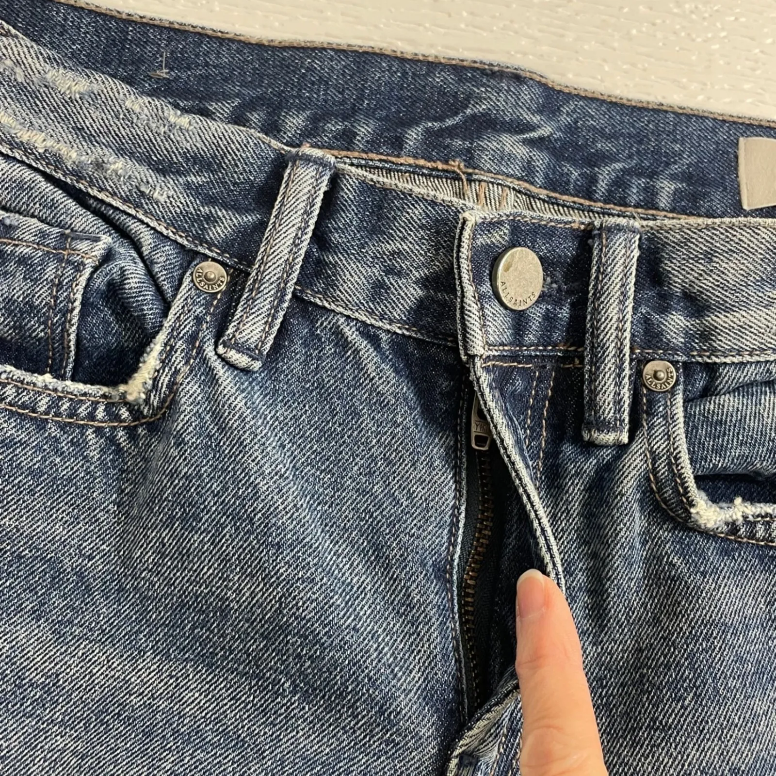 ALLSAINTS Serene Destroy Kick Flare Jeans Size 25 Distressed Raw‎ Hem Blue Denim - Image 7