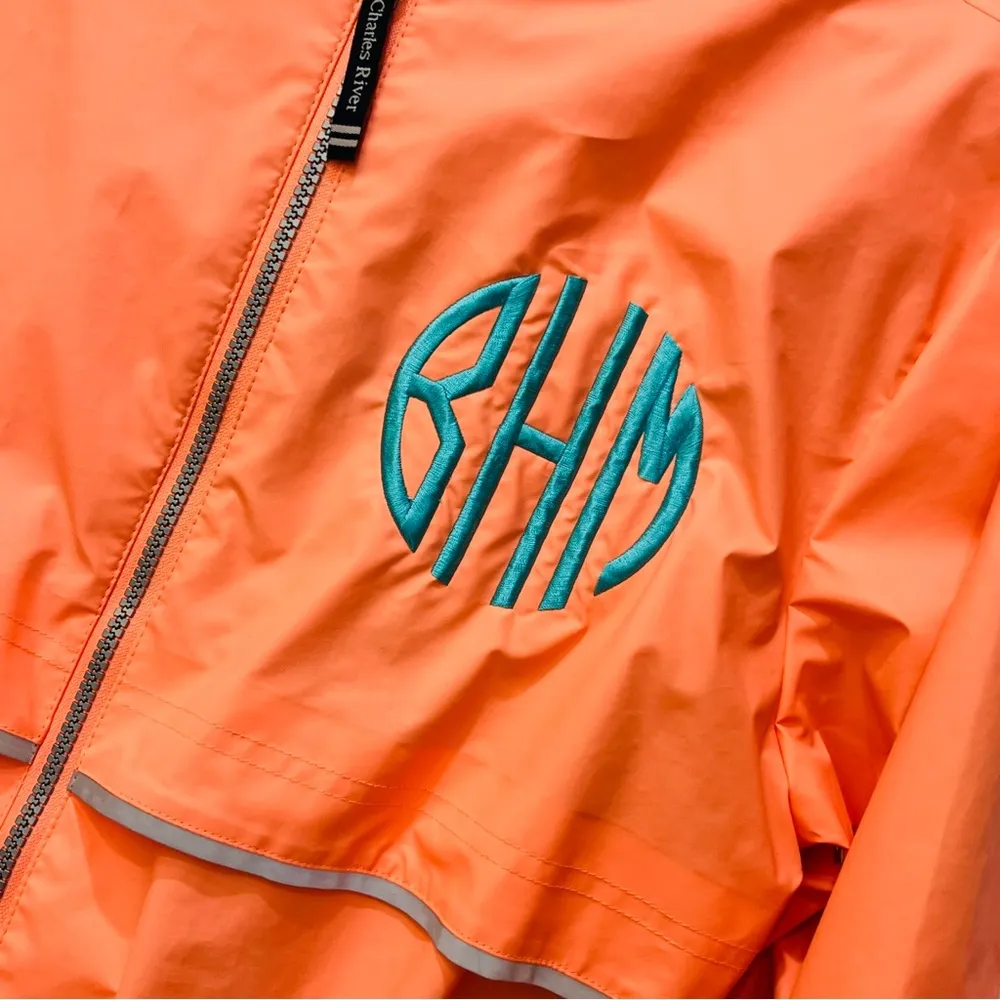 Charles River apparel rain jacket coral orange monogram “BHM” sz Large - Image 2