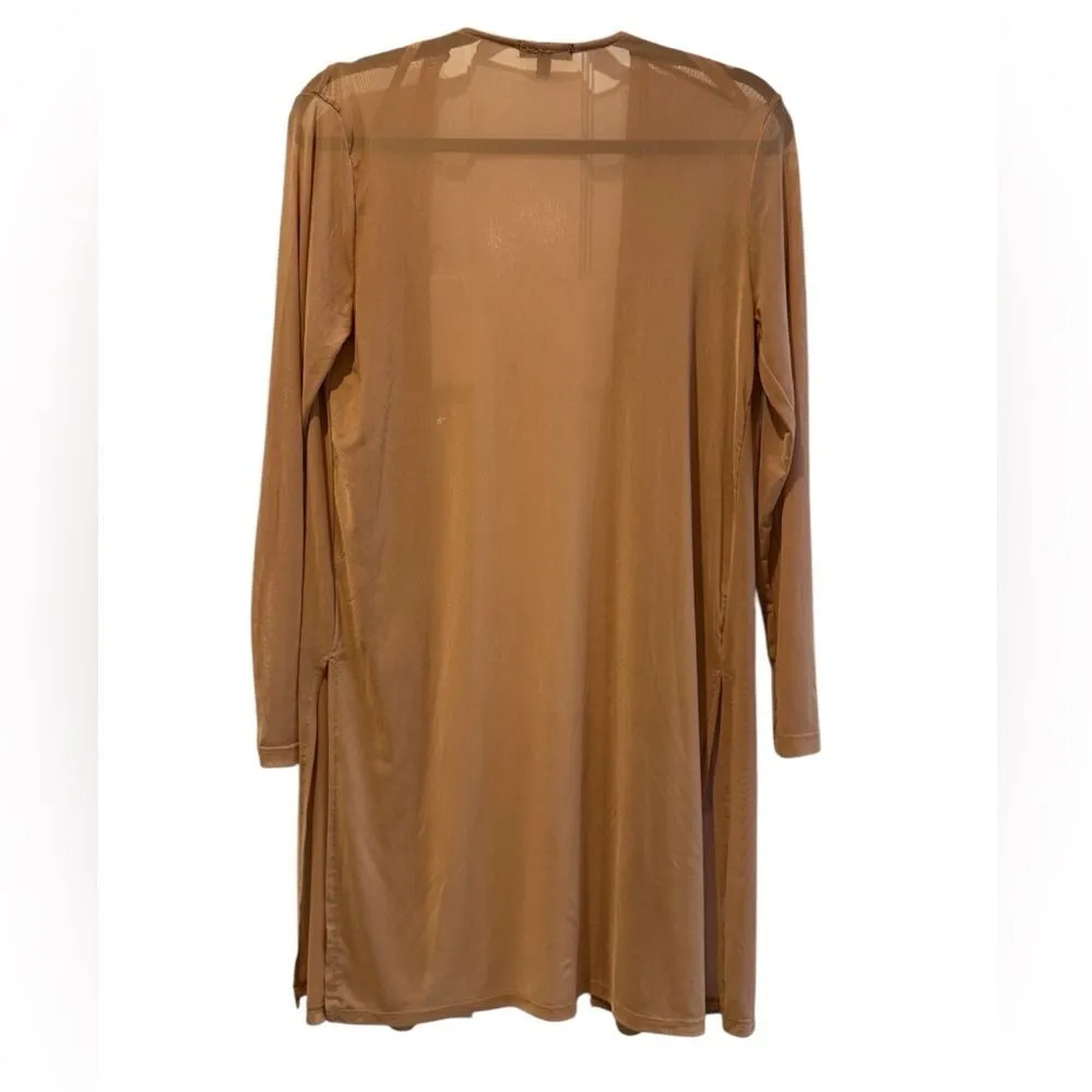 Julia By Love J Open Front Knee Length Sheer Cardigan Mocha Tan Size Medium - Image 2
