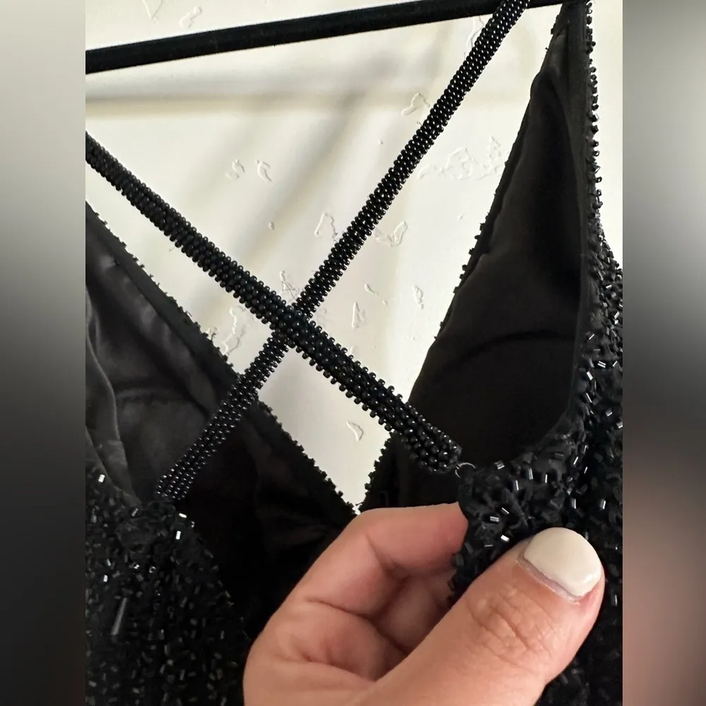 Scala black beaded gown with adjustable straps slant hemline keyhole small - Image 7