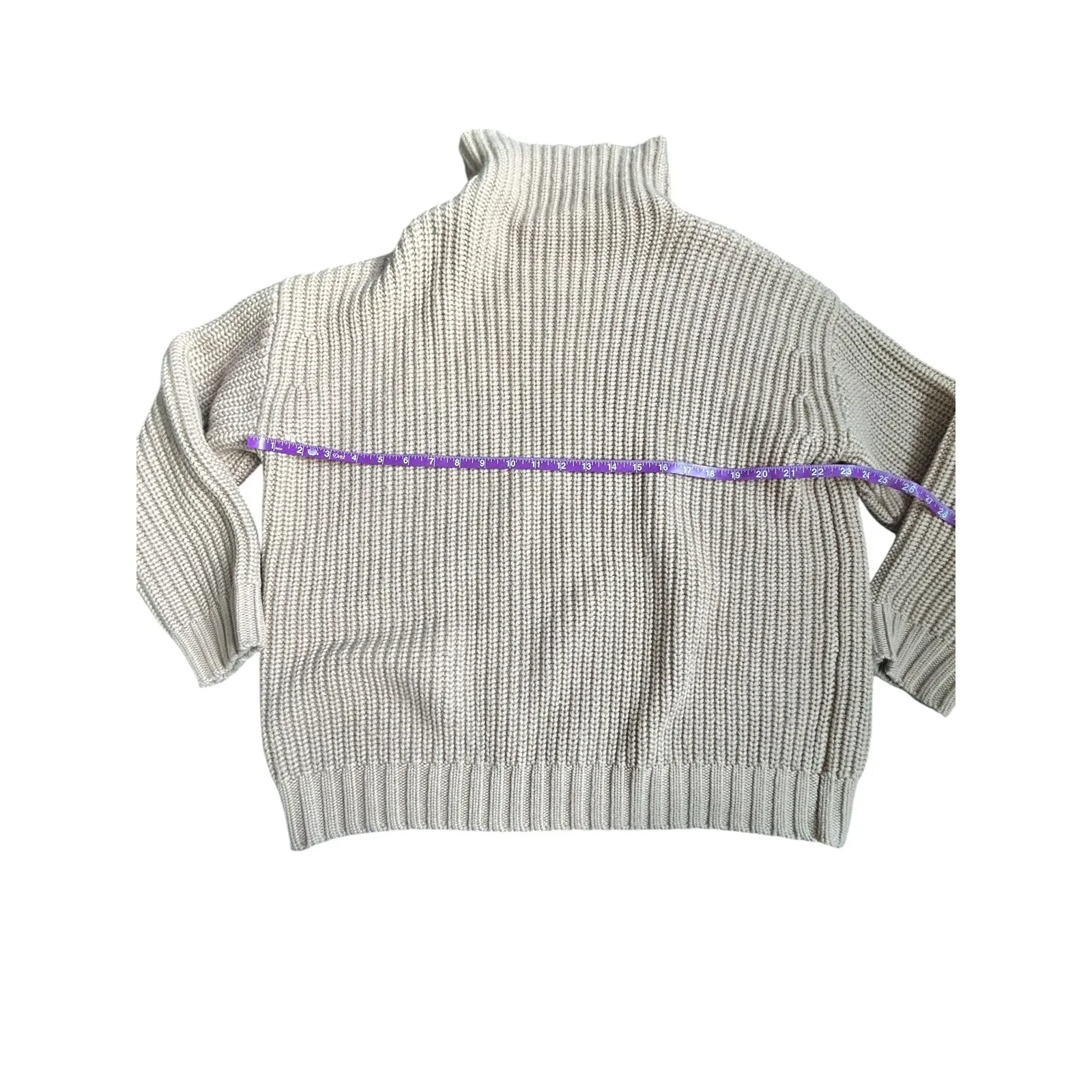 THE RESET The Max Mock Neck Seed Beige Chunky Knit Turtleneck Sweater Size S Tan - Image 6