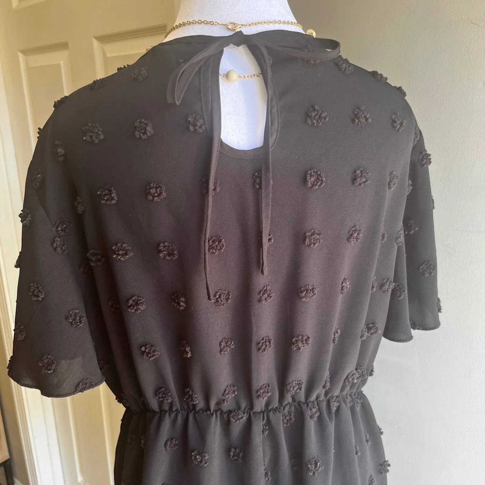 Black Pom Pom Romper V-Neck Short Sleeve Summer Casual Party Jumpsuit Size 1X - Image 7