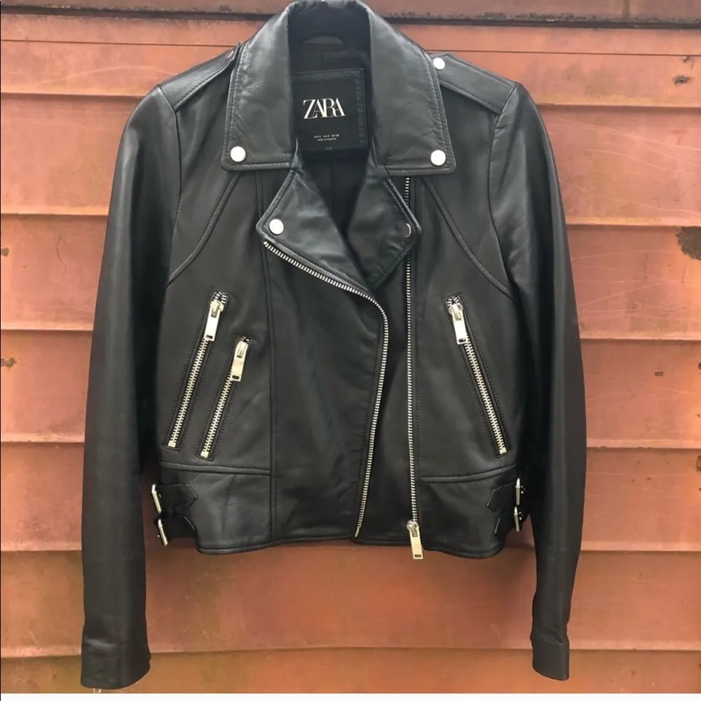 Zara Leather Biker Jacket - Image 9