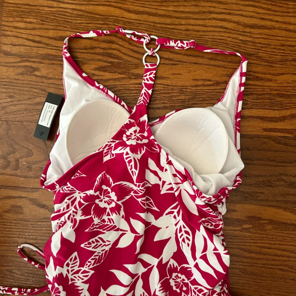 NWT Pink Floral Side Cinch Racer Back Medium Coverage One Piece Swimsuit Size XL - Image 12